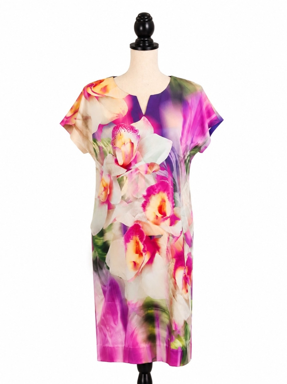Carlisle Floral Sheath Silk Dress in Pink and Purple - Picture 2 of 5